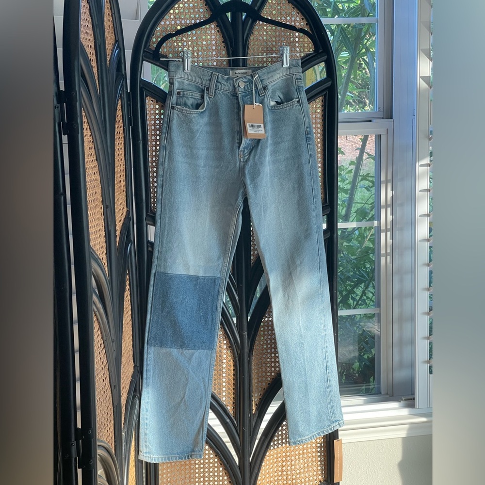 Reformation Cynthia Patch High Rise Straight Jeans - NWT - 25/26